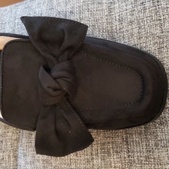 Coutgo Black Bow Knot Square Closed Toe Quilted Faux Suede Flat Mules Size 5.5 - Picture 3 of 9